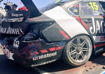 The Altima hit the concrete with its right-rear corner. pic: @v8supercars