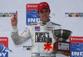 James Davison celebrates his victory at Mid Ohio last year