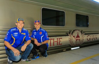 Holdsworth (left) and Slade with The Ghan