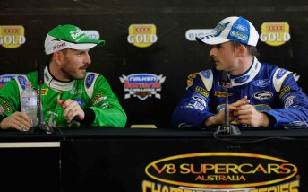 Paul Dumbrell and Mark Winterbottom at the post Symmons Plains press conference