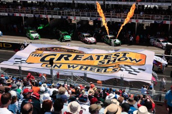 The V8 Supercars Series slogan for 2010: The Greatest Show on Wheels