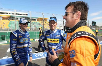 Mark Winterbottom, Steven Richards and Jason Bright at the Albert Park track in March this year
