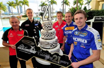V8 Supercars drivers Russell Ingall, Jonathon Webb, James Courtney, Will Davison and Mark Winterbottom at today
