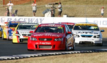 Steve Owen leads the Fujitsu Series pack at Queensland Raceway two weeks ago