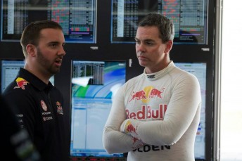 McPherson and Lowndes in the Red Bull garage in Adelaide