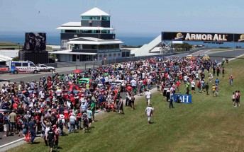 V8 Supercars fans invade the grid at Phillip Island last year