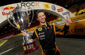 Romain Grosjean with the Race of Champions trophy