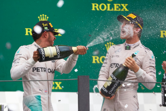 Hamilton and Rosberg ham it up in Brazil