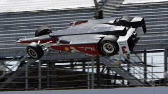Castroneves flips backwards during Indianapolis 500 practice
