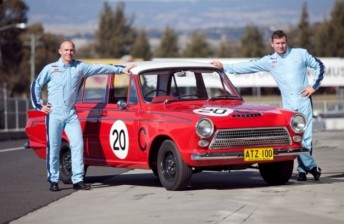 Holdsworth and Baird pose with the GT in the Bathurst pitlane