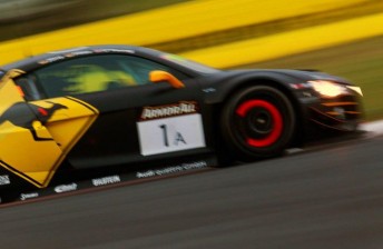 The pole-sitting #1 Phoenix Racing Audi leads the way
