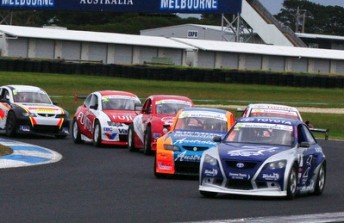 Adam Gowans leads the pack at Phillip Island last weekend (Pic: Narra Photography)
