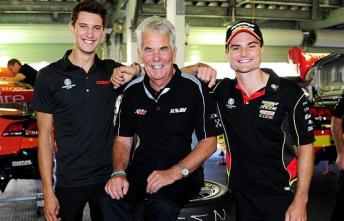 Rosenberg with Percat (left) and Slade (right) at the season opening Clipsal 500. pic: adelaidenow