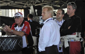 Didier Debae (centre) with the Dick Johnson Racing team at the Sydney Telstra 500 last weekend