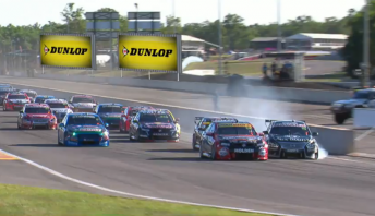 Kelly locked a left-front and tagged the Freightliner Holden. pic: V8TV