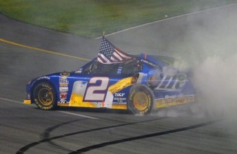 Brad Keselowski celebrates victory