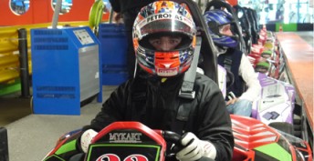 Robert Kubica at the wheel of an indoor go kart