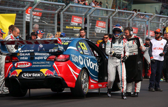 Lowndes and the #888 Holden on the grid