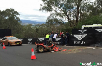 A man has been involved in a serious accident while operating a ride-on lawn mower at Mount Panorama. pic via twitter