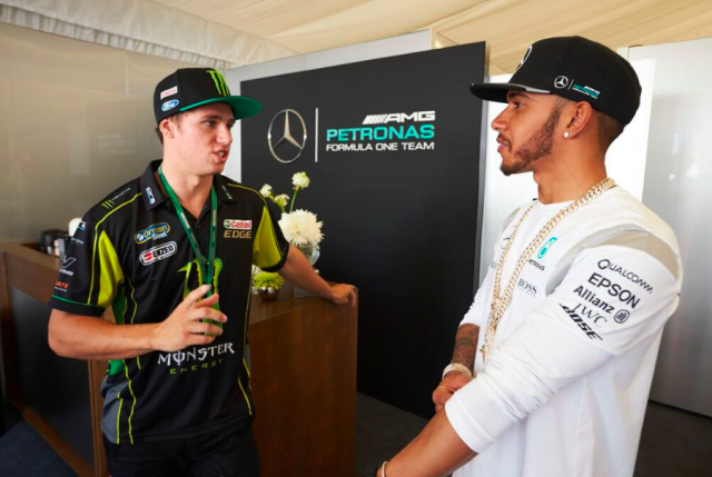 Cameron Waters and Lewis Hamilton