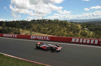 Craig Lowndes crosses the top of Mount Panorama in the Vodafone McLaren Mercedes