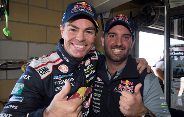Lowndes and McPherson celebrate at Symmons Plains
