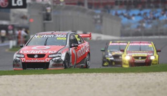 Craig Lowndes leads the PMM Commodores of Russell Ingall and Steve Owen