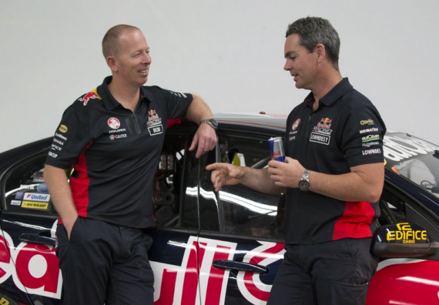 Craig Lowndes and co-driver Steven Richards at a Red Bull media call ahead of the Great Race