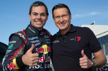 Craig Lowndes was congratulated by Mark Skaife post-race