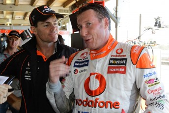 Craig Lowndes and Mark Skaife at a recent test session at Queensland Raceway