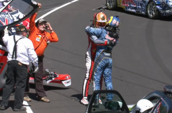 Lowndes and Luff embrace after the crash