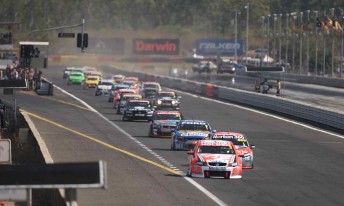 The V8s roar down the front straight at Hidden Valley Raceway last year