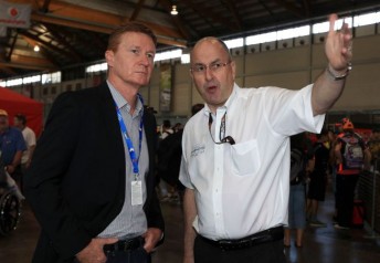 Tony Cochrane (right) with V8 Supercars CEO David Malone