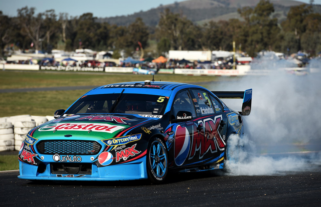 Mark Winterbottom celebrates victory in Race 12