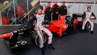 Charles Pic and Timo Glock with their new rig – the Murrussia MR01