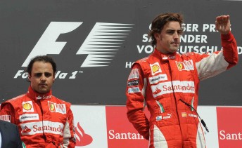 Felipe Massa and Fernando Alonso on the controversial German Grand Prix podium