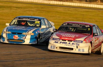 Drew Russell (left) and Dean Croswell (right) fought hard for second place - and what would eventually be the race win today at Winton