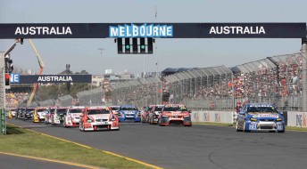 The start of the V8 Supercars support race at the Australian Grand Prix at Albert Park 