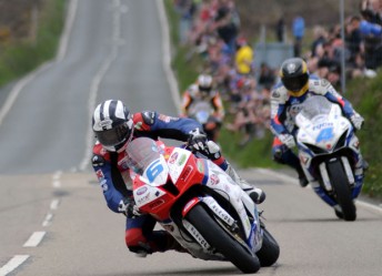 Michael Dunlop ahead of Guy Martin in the Supersport race
