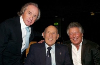 Sterling Moss (centre) with fellow F1 greats Sir Jackie Stewart (left) and Mario Andretti (right)