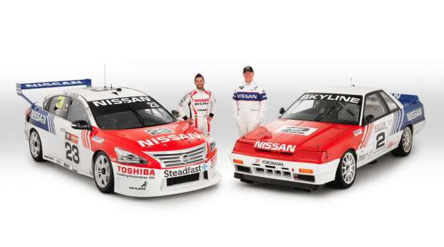 Caruso and Richards with their respective 2015 and 1990 Nissans