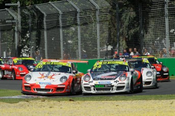 Shane Smollen (#56) sneaks up the inside during round two at Albert Park