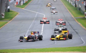 Mark Webber leads the pack at the Australian Grand Prix this year