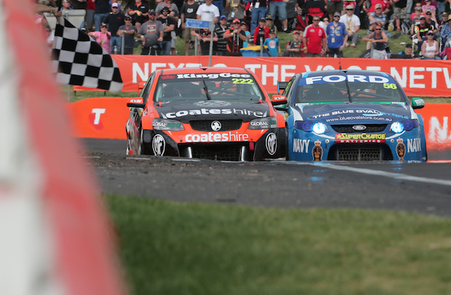 Nick Percat and Chaz Mostert dive for the finish line