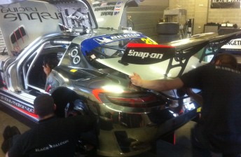 The Erebus Racing/Black Falcon SLS AMG GT3 in the final stages of repair ahead of B12Hr qualifying
