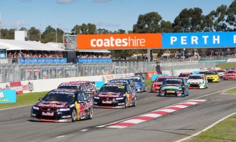The V8 Supercars field in Race 10 at Barbagallo