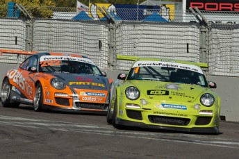 Craig Baird leads home Nick Percat to win the opening Carrera Cup race in Townsville
