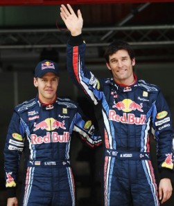 Sebastian Vettel and Mark Webber after securing another Red Bull 1-2 grid spot