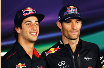 Australian F1 drivers Dan Ricciardo and Mark Webber