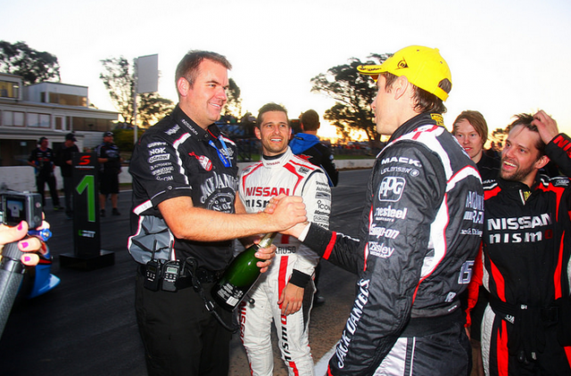 Kelly with engineer Commins post-race